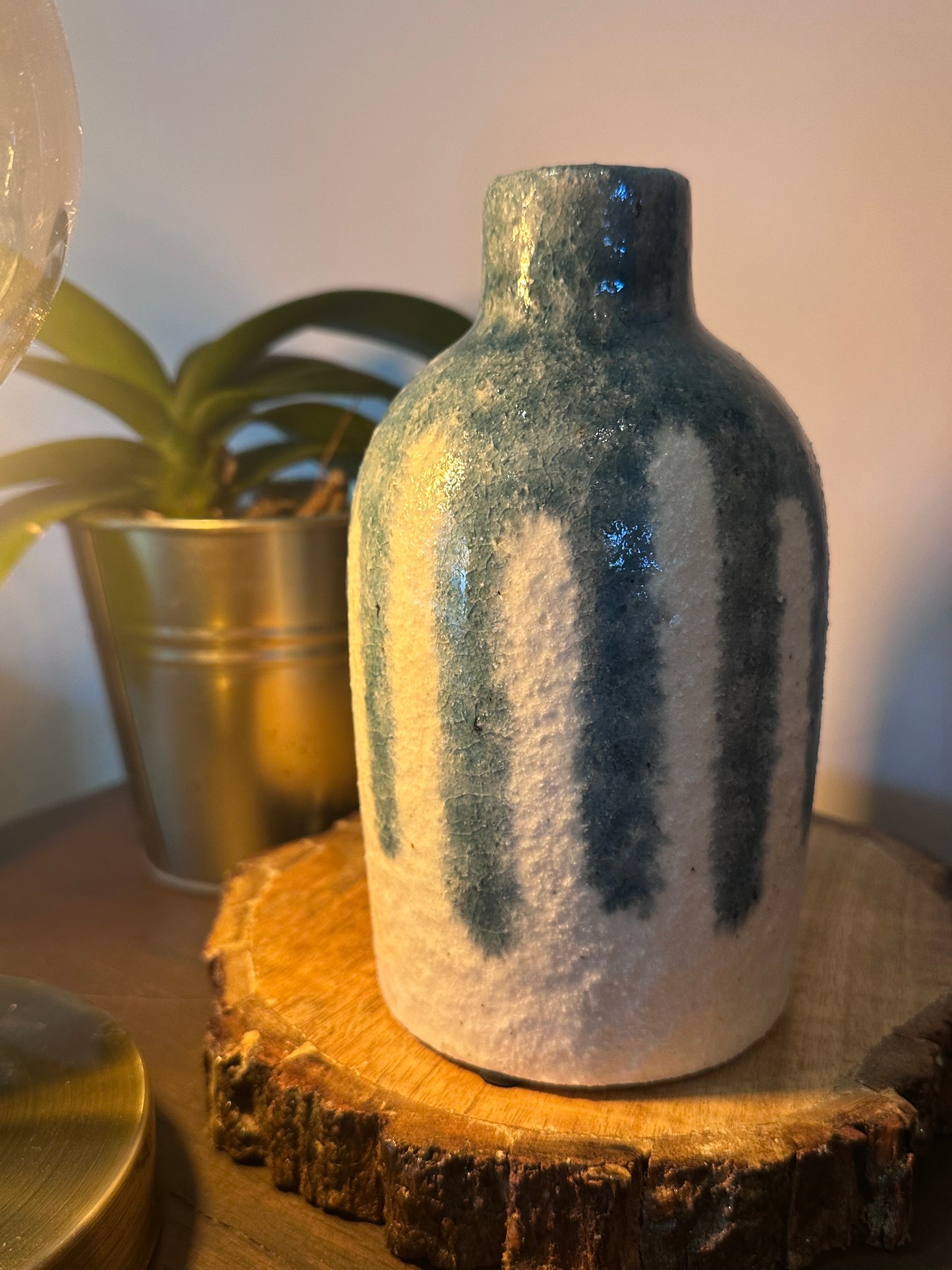 Teal Blue Textured Reactive Glaze Vase