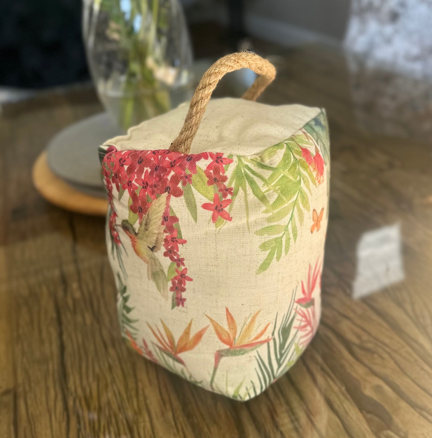 Floral Hummimgbird Doorstop with Rope Handle