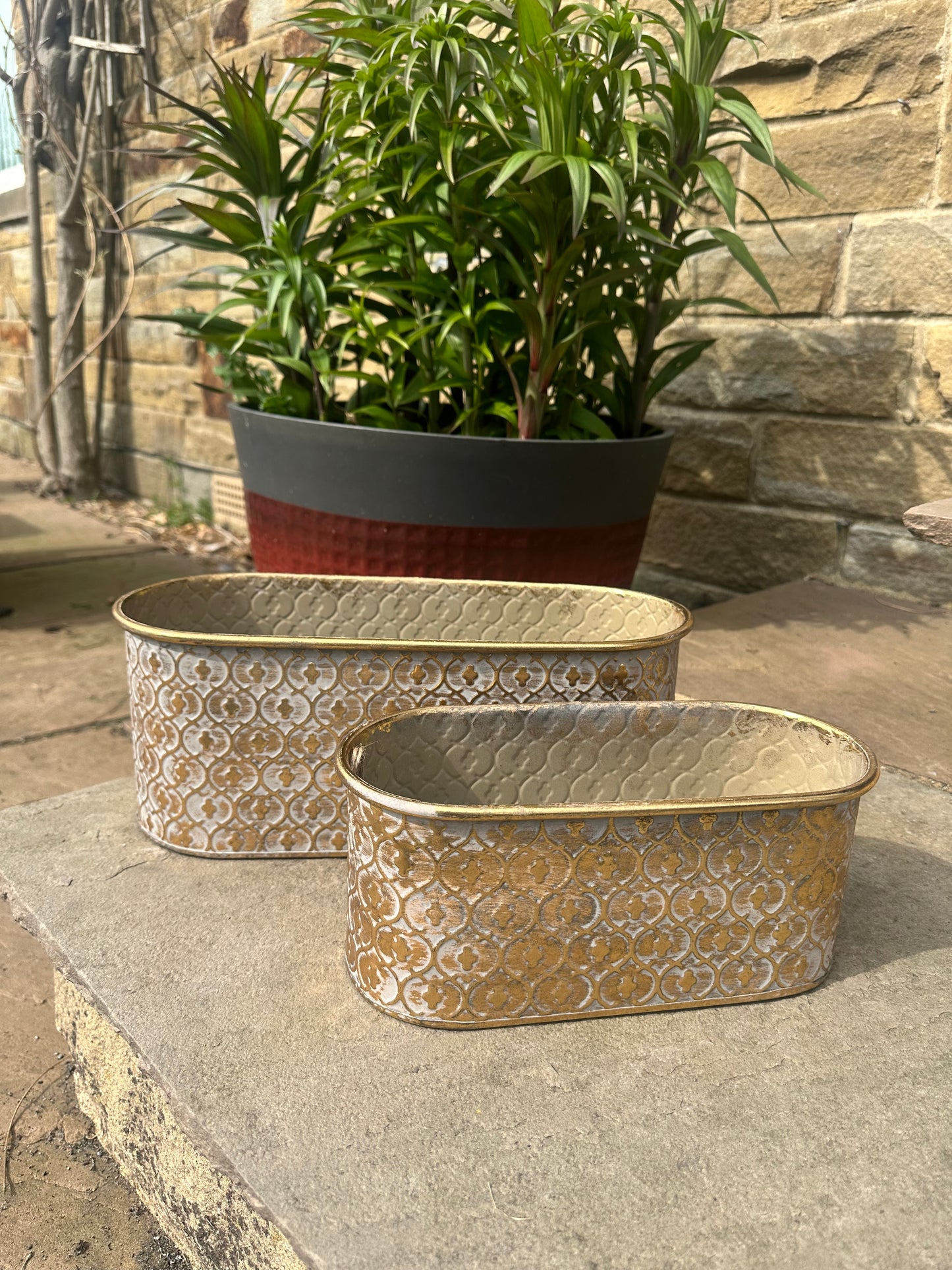 Gold-Brushed Oval Planters