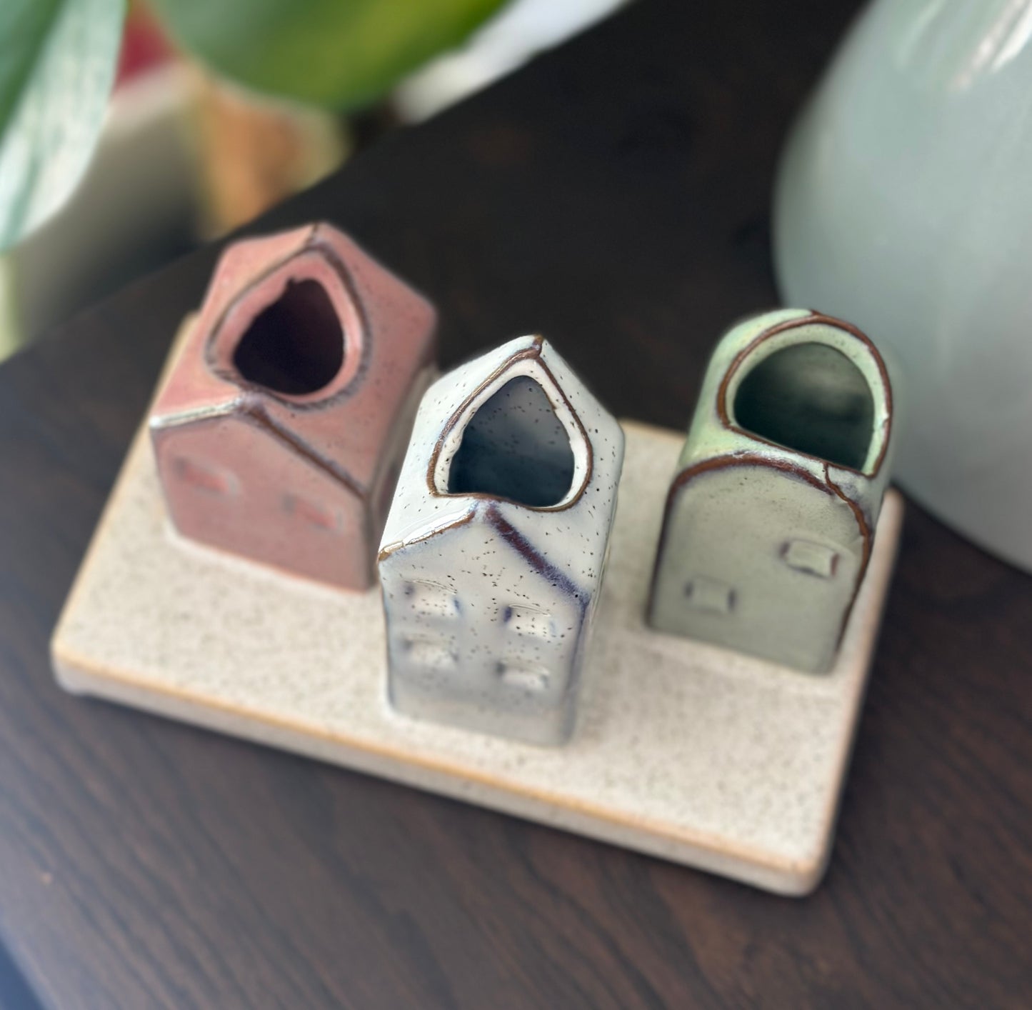 Triple of Mini Ceramic Vase Houses