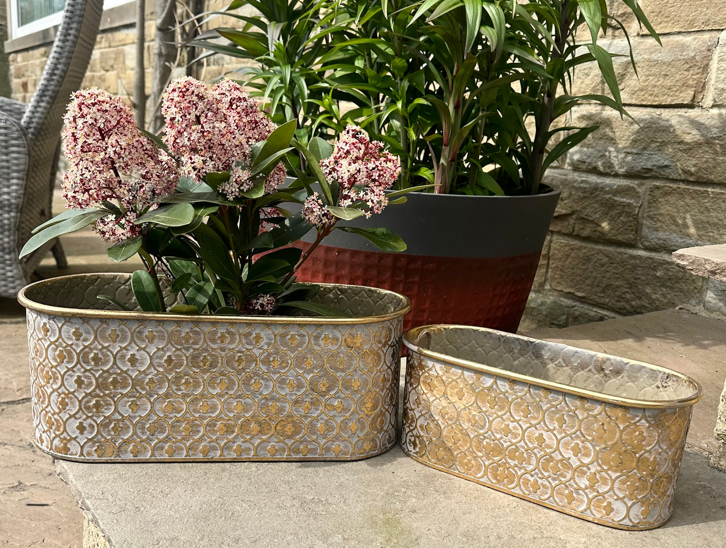 Gold-Brushed Oval Planters