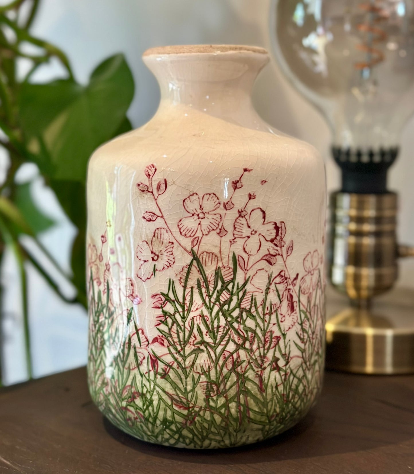 Blush pink handcrafted vase with floral detail, perfect for pretty centerpiece or home gift