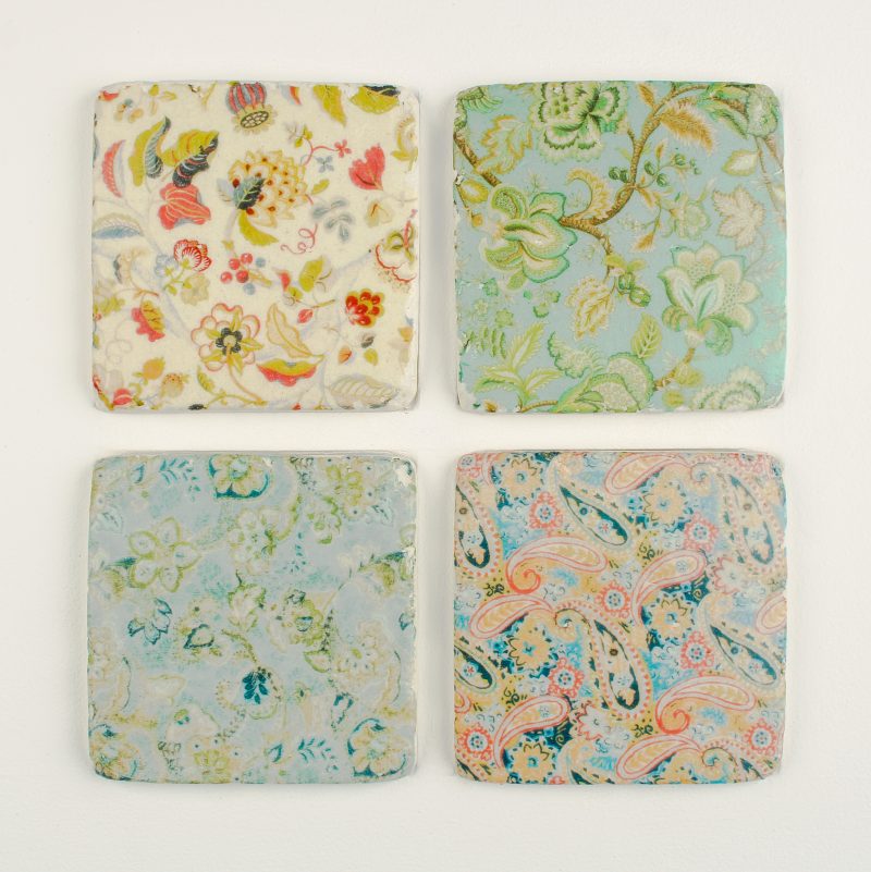 Floral vintage pattern coasters with classic flower design, elegant stone and cork drinks mats for retro home décor and stylish table settings.