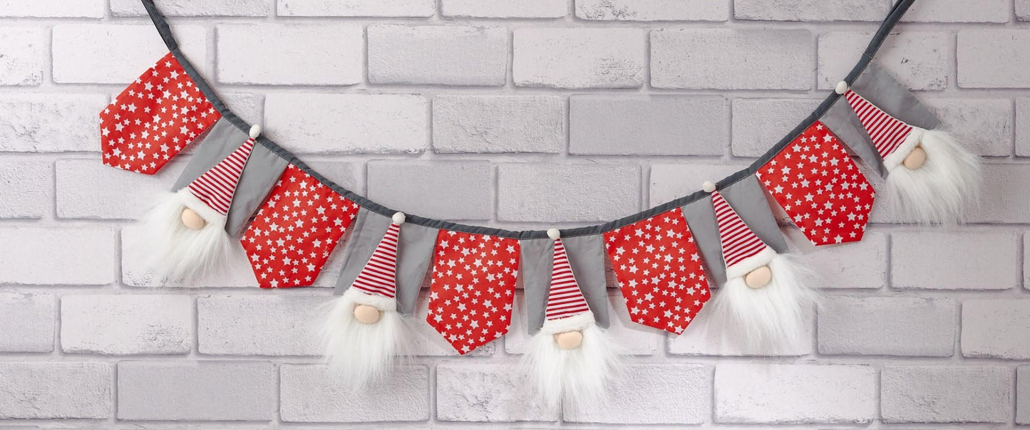 Christmas gonk fabric bunting garland, festive fabric banner with Nordic gonk design, perfect holiday party and home decoration.