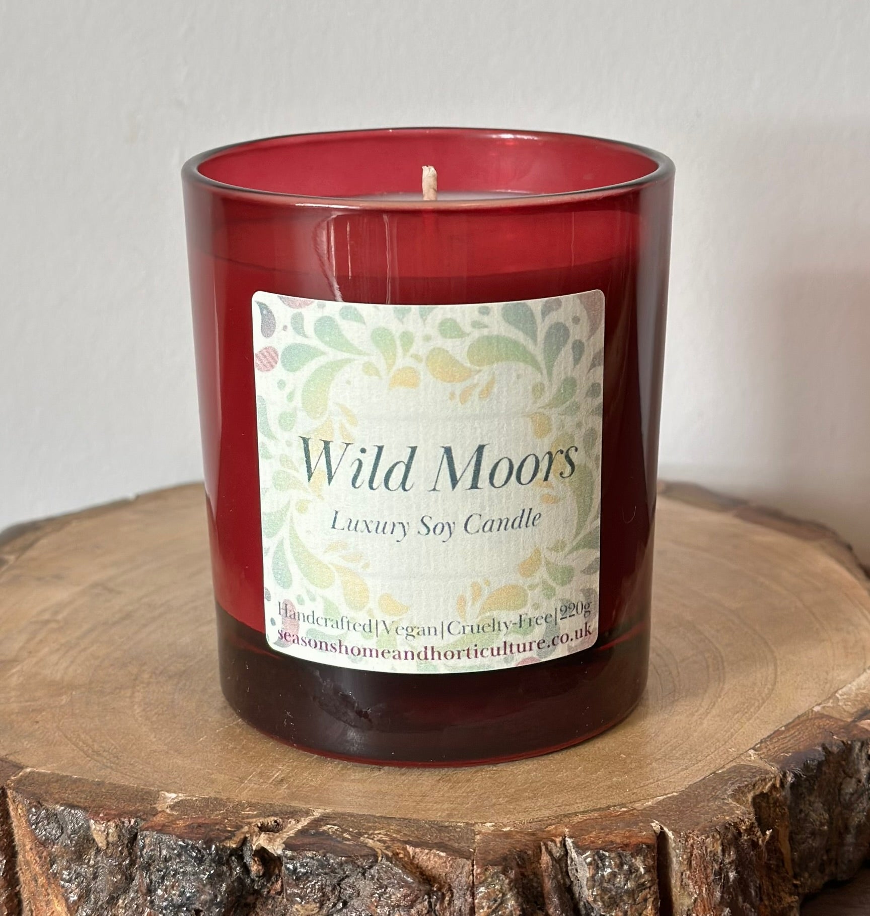 Handcrafted Wild Moors soy candle, earthy bergamot and cedarwood aroma with amber warmth, vegan and sustainable luxury candle gift