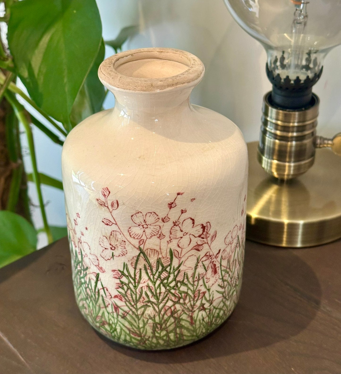 Ceramic Vase with Pink Painted Flowers