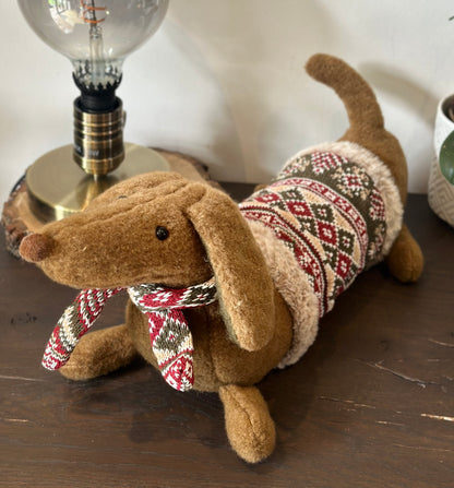 Sausage Dog Doorstop in a Fuzzy Winter Coat