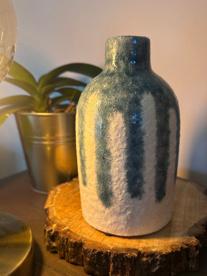 Teal Blue Textured Reactive Glaze Vase