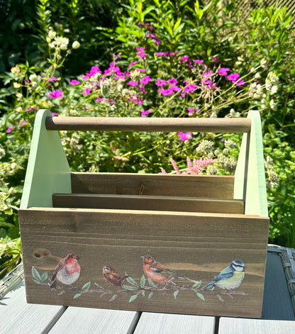 Wooden Bird Caddy with Divider and Handle