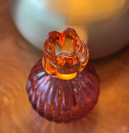 Pink & Amber Glass Candle Holder