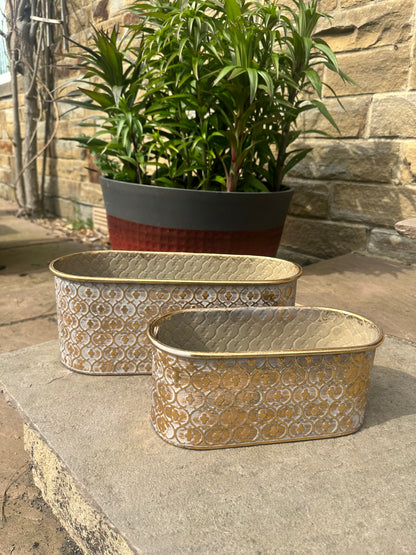 Gold-Brushed Oval Planters