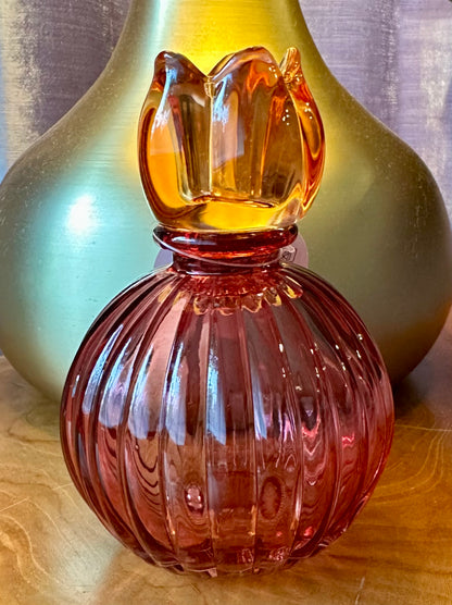 Pink & Amber Glass Candle Holder