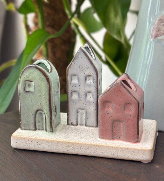 Triple of Mini Ceramic Vase Houses