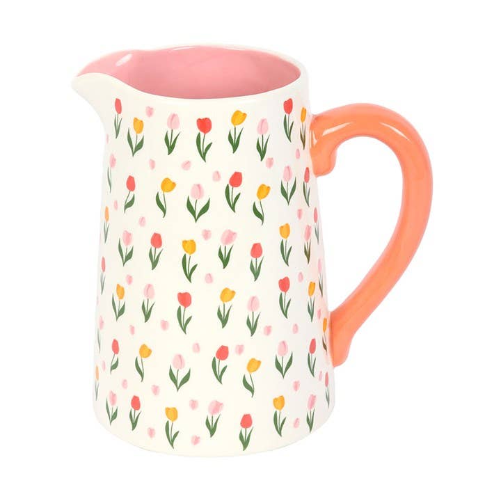 Spring Tulip Print Ceramic Flower Jug