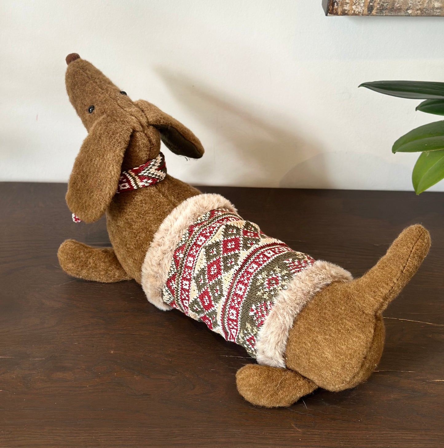 Sausage Dog Doorstop in a Fuzzy Winter Coat