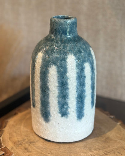 Teal Blue Textured Reactive Glaze Vase