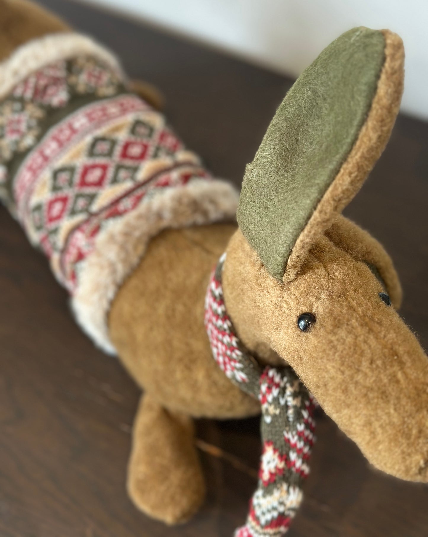 Sausage Dog Doorstop in a Fuzzy Winter Coat