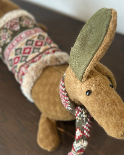 Sausage Dog Doorstop in a Fuzzy Winter Coat