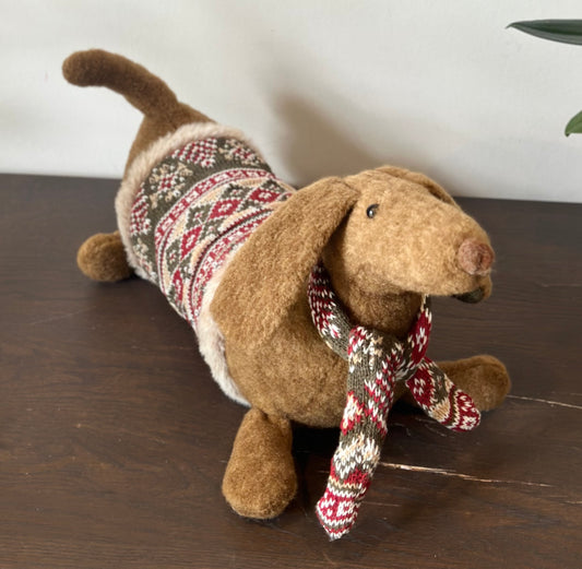 Sausage Dog Doorstop in a Fuzzy Winter Coat