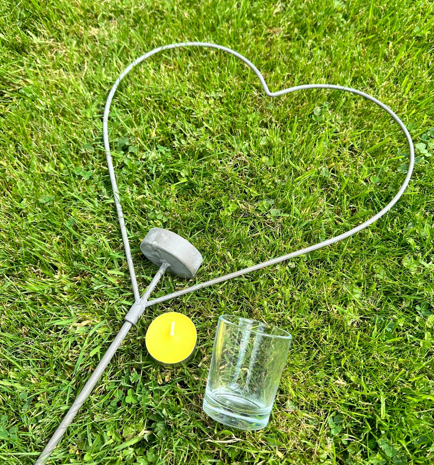 Silver Coloured Metal Heart Garden Stake with Tealight