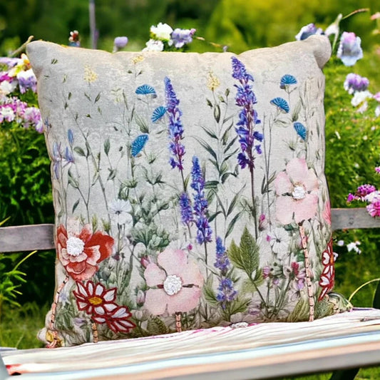 Embroidered Salvia Cotton Cushion