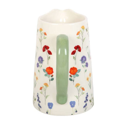 Cream Wildflower Spring Ceramic Flower Jug with Green Handle