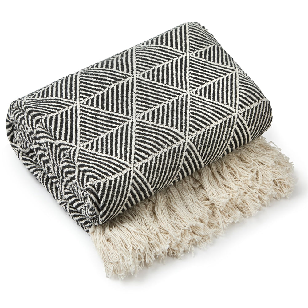 black recycled cotton fibre throw blanket