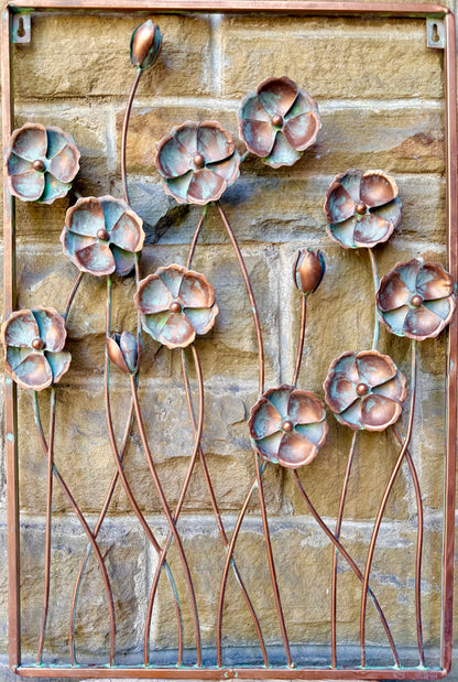 Decorative cornflower garden wall sculpture with floral design for fences, sheds and patios