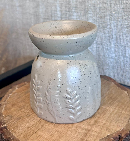 Contemporary ceramic aroma burner with speckled finish for wax melts and oils UK home scenting accessory