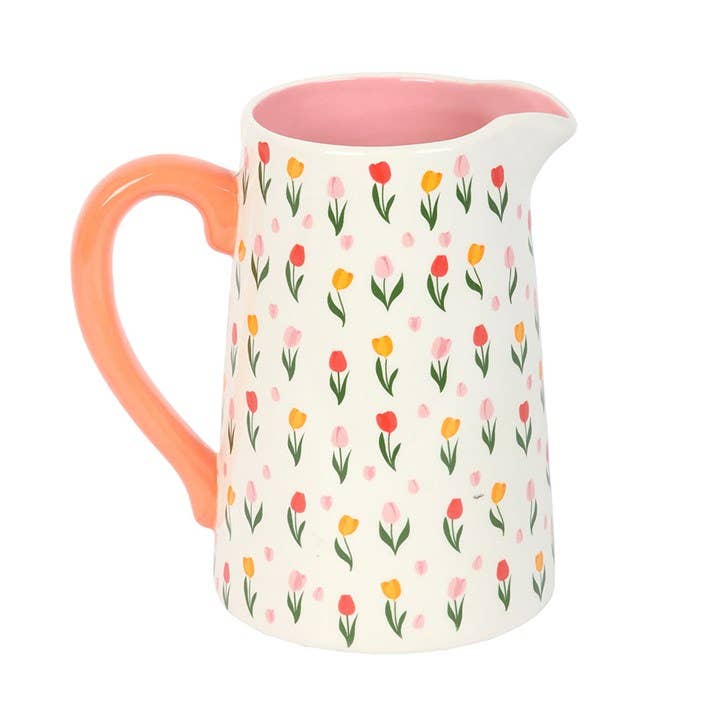 Spring Tulip Print Ceramic Flower Jug