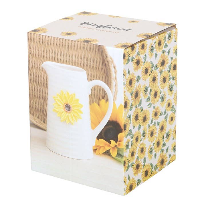 'Hello Sunshine' Cream Ceramic Flower Jug with Sunflower