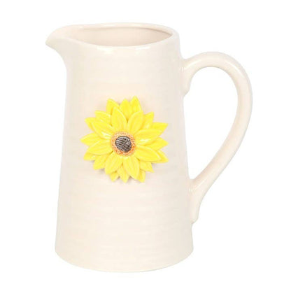 'Hello Sunshine' Cream Ceramic Flower Jug with Sunflower