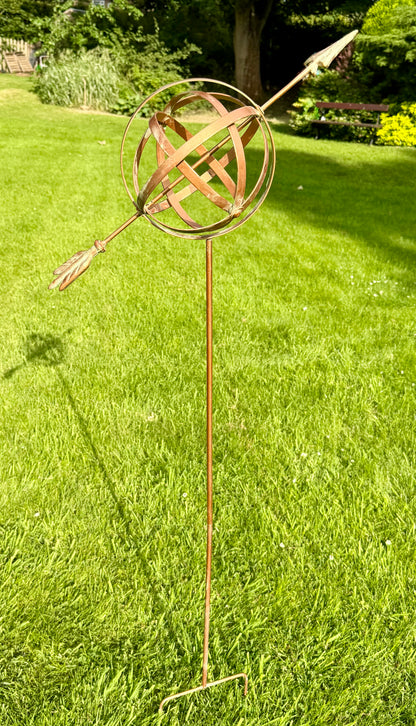 Metal armillary sphere stake for cottage gardens, patios and landscaped garden displays