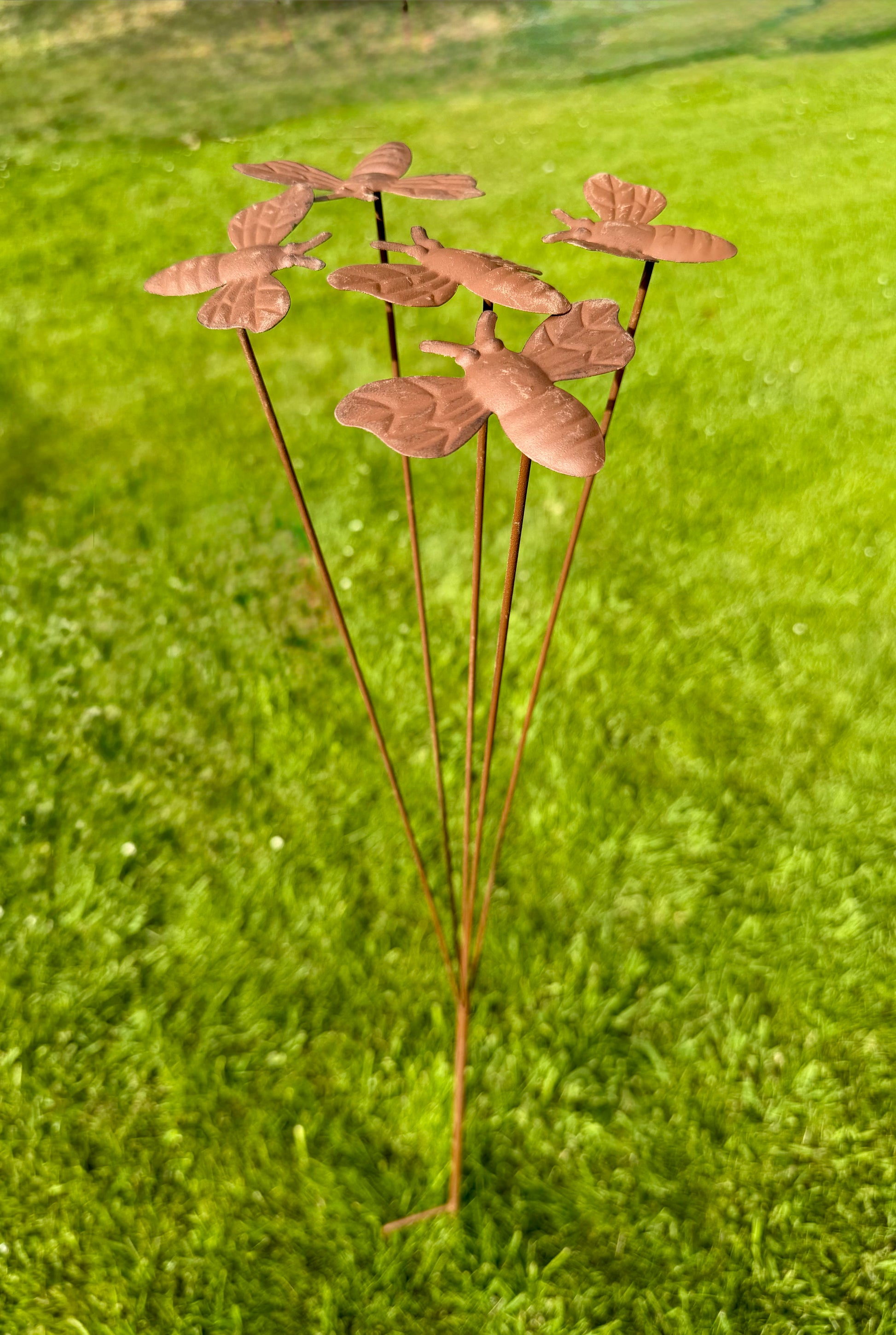 Decorative bee plant stake for garden borders and planters weatherproof metal outdoor garden accessory