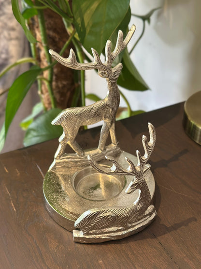 Wildlife-themed deer candle holder – great votive-style gift for home decor and warm lighting.