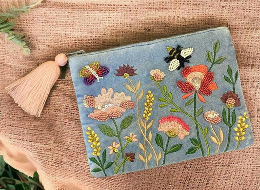 Floral Embroidered Accessory Pouch