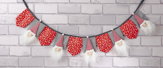 Christmas gonk fabric bunting garland, festive fabric banner with Nordic gonk design, perfect holiday party and home decoration.