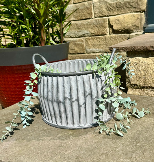 gray plant pot planter with handles