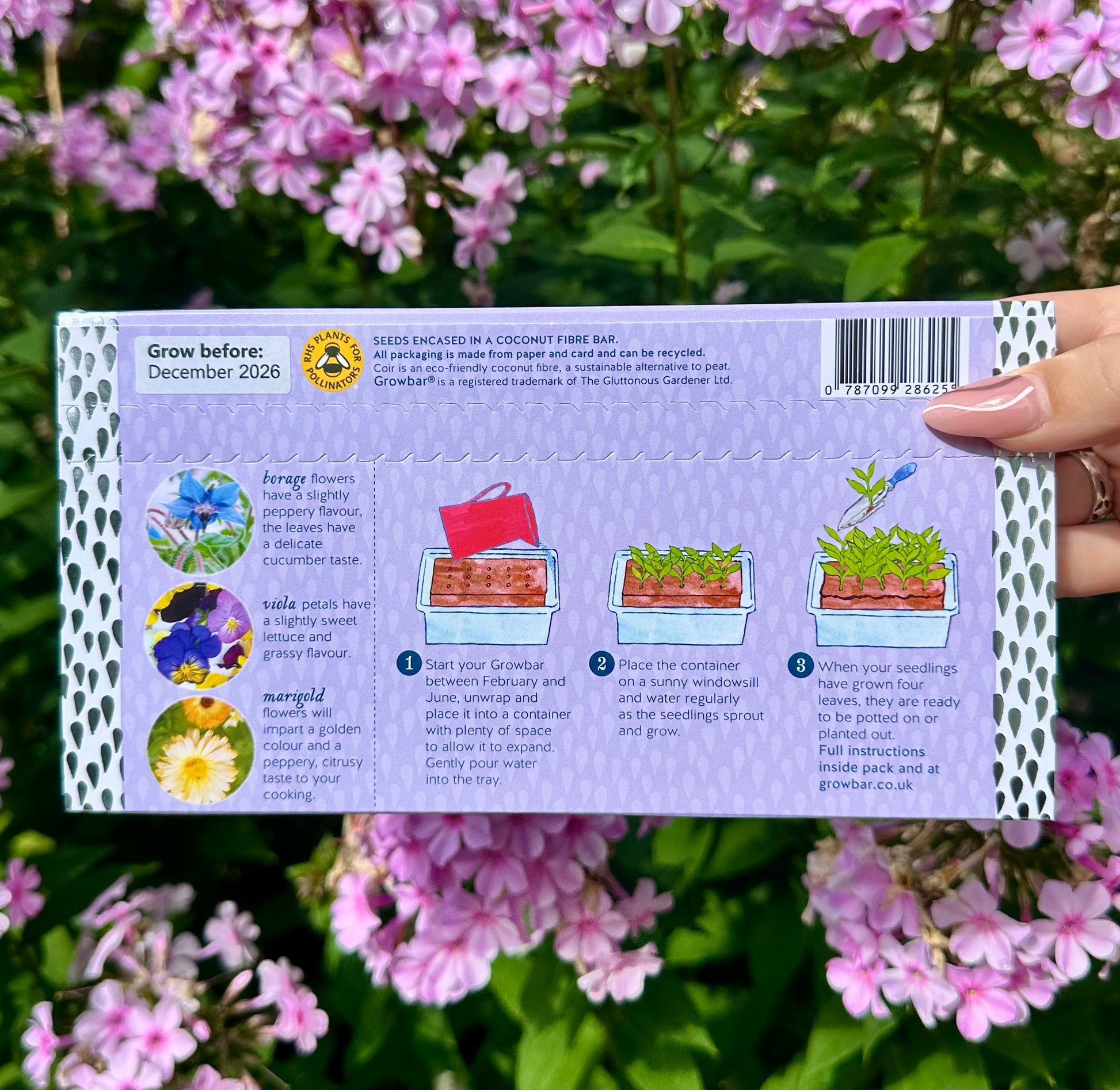 Growbar edible flowers coconut coir bar for culinary garden and unique kitchen gift