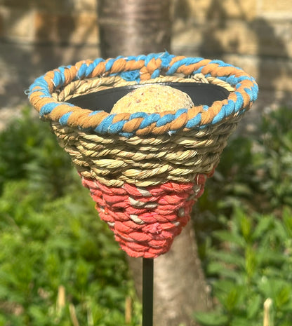 a singular bird feeder