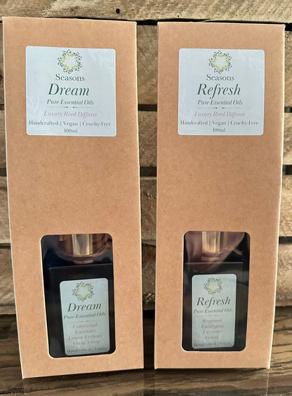 both reed diffusers in the packaging example. 