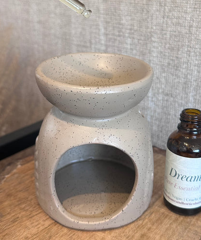 Neutral ceramic wax warmer in minimalist grey design for home fragrance use UK handmade style decor