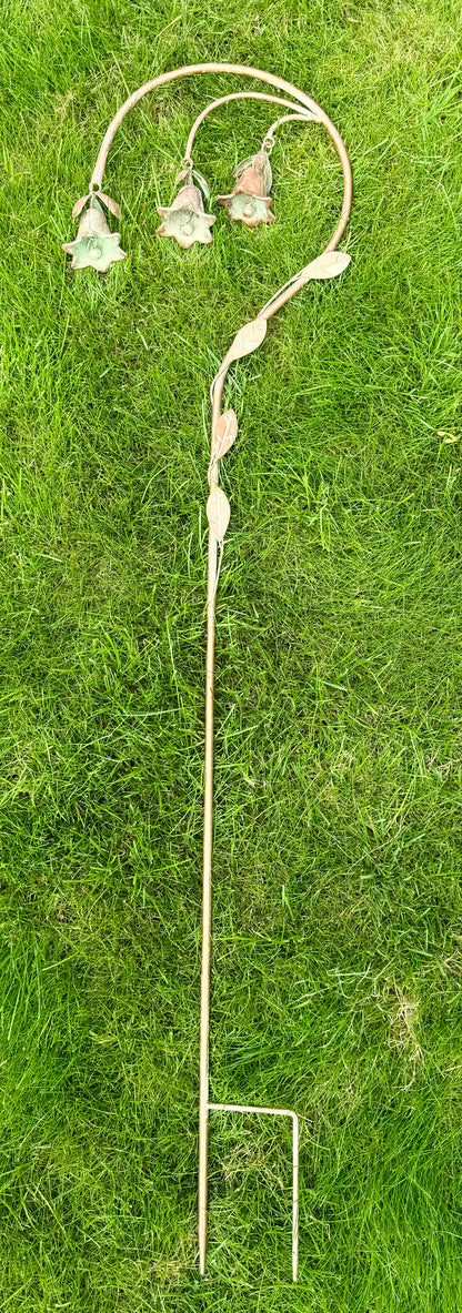 Ornamental garden stake with floral bell design for patios, lawns and nature inspired gardens