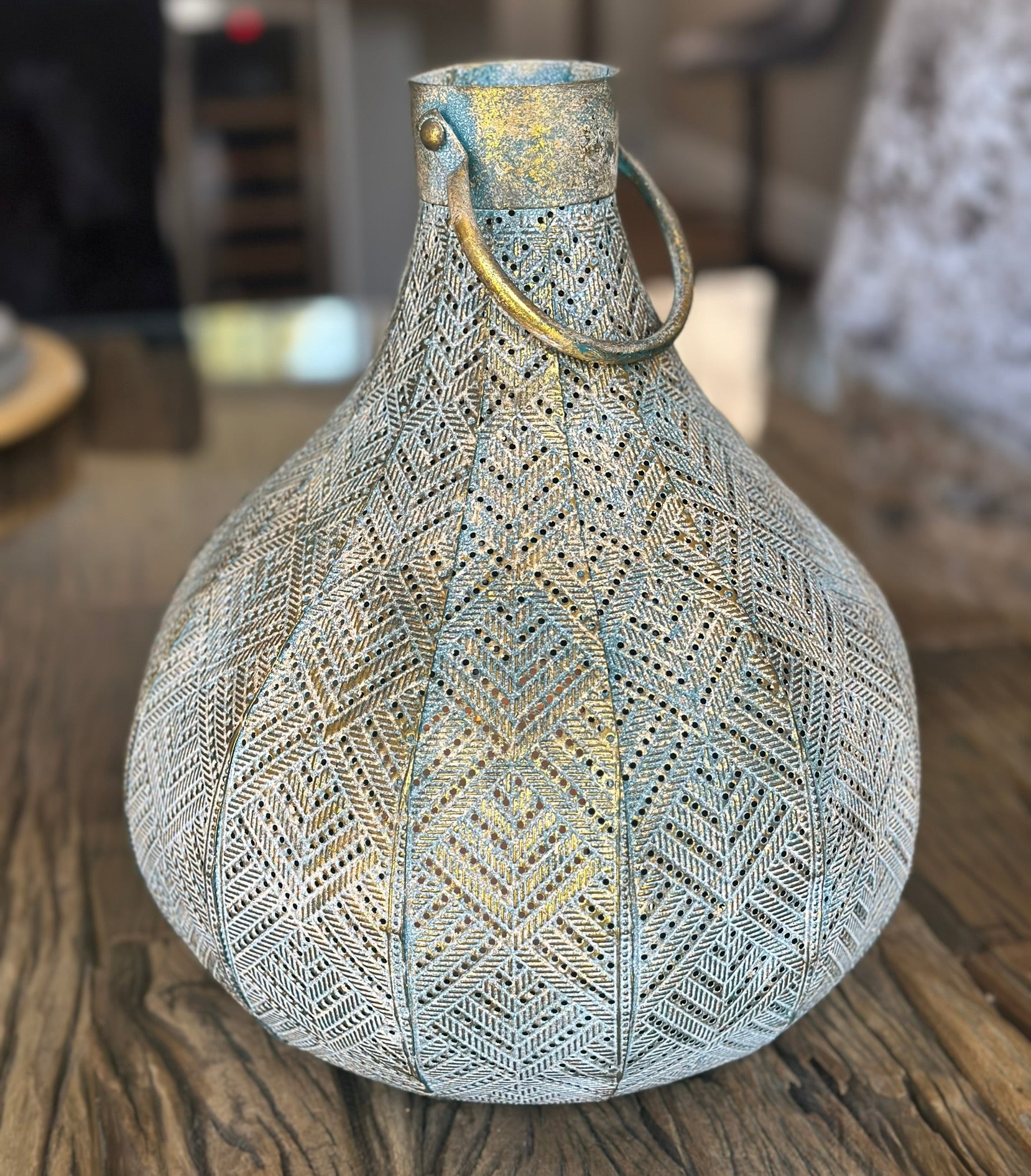 detailing of the lantern, including a hanging handle 