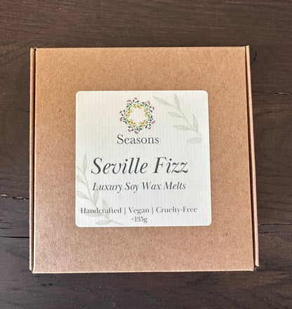 seville fizz wax melts boxed packaging. 